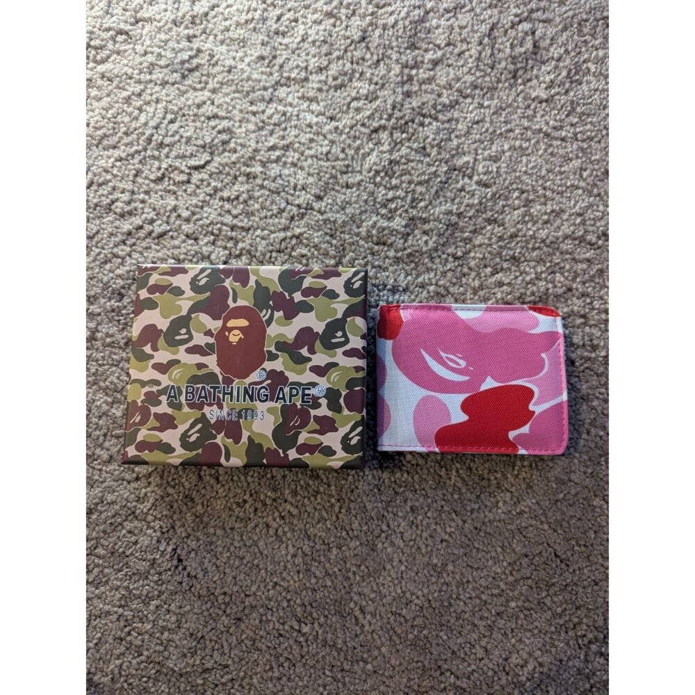 A Bathing Ape BAPE Pink ABC Camo Bifold Wallet Red Pink Camouflage Canvas W/ Box